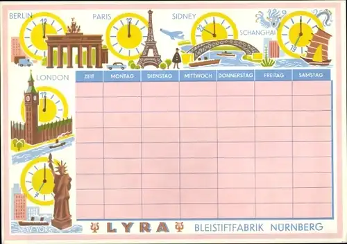 Stundenplan LYRA-Orlow Bleistiftfabrik, Nürnberg, Entwicklung der Bleistifte um 1950