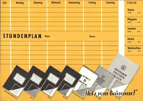 Stundenplan Brunnen Zeichenblock, Schmetterlinge, Tagfalter um 1960