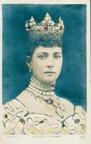 Glitzer Ak Queen Alexandra, Portrait