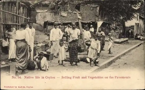 Ak Colombo Ceylon Sri Lanka, Selling Fruit and Vegetables on the Pavements