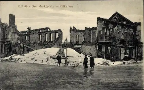 Ak Dobrowolsk Pillkallen Ostpreußen, Kriegszerstörungen am Markt, I. WK