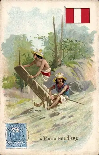 Briefmarken Ak La Posta nel Perú, Lysoform Achille Brioschi Milano