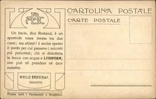 Briefmarken Ak La Posta nel Perú, Lysoform Achille Brioschi Milano