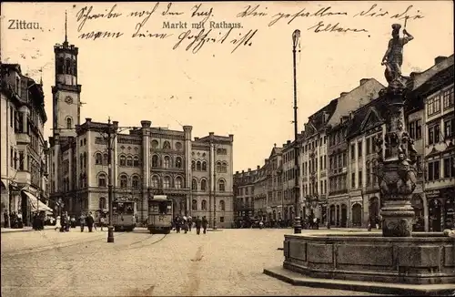 Ak Zittau in der Oberlausitz, Markt mit Rathaus