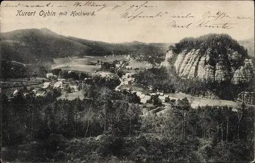 Ak Oybin in der Oberlausitz, Panorama mit Hochwald