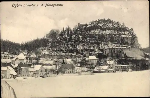 Ak Oybin in der Oberlausitz, im Winter, Teilansicht von der Mittagsseite