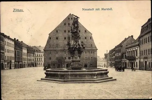 Ak Zittau Sachsen, Neustadt mit Marstall und Rathaus