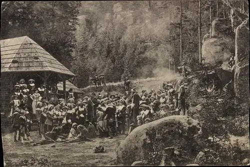 Ak Oybin in der Oberlausitz, Waldtheater, Wallensteins Lager, Dramatisches Gedicht von Schiller