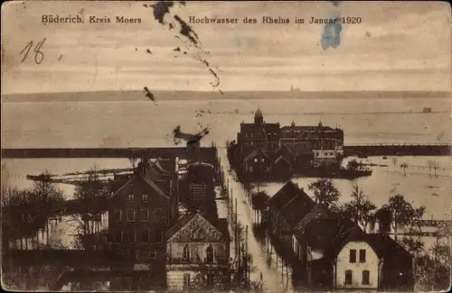 Ak Büderich Wesel am Niederrhein, Hochwasser des Rheins im Januar 1920