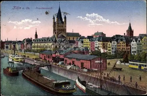 Ak Köln am Rhein, Frankenwerft, Schiffe