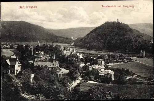 Ak Nassau an der Lahn, Totalansicht mit Burgberg