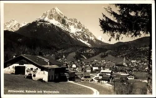 Ak Mittenwald in Oberbayern, Raineck mit Wetterstein