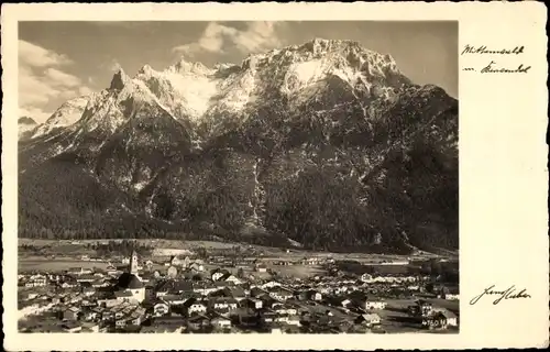 Ak Mittenwald in Oberbayern, Panorama mit Karwendel