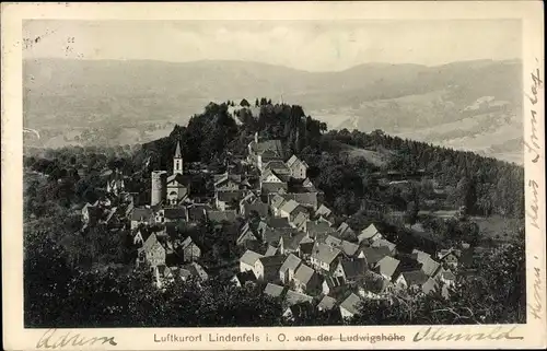 Ak Lindenfels im Odenwald, Panorama von der Ludwigshöhe