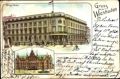 Litho Wiesbaden in Hessen, Königliches Palais, Rathaus