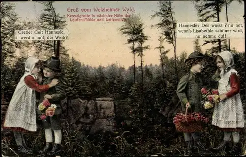 Ak Welzheimer Wald Rudersberg in Württemberg, In der Nähe der Kesselgrotte, Kinder