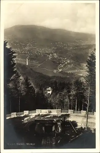 Ak Baden Baden am Schwarzwald, Panorama, Merkurberghotel und Restaurant, Drahtseilbahn