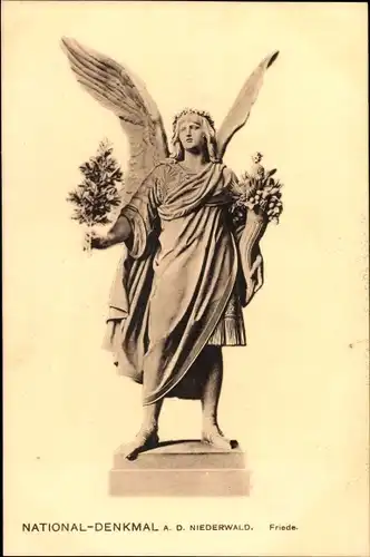 Ak Rüdesheim am Rhein, Figur vom Niederwald Nationaldenkmal, Friede, Engel