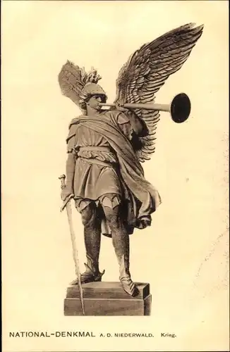 Ak Rüdesheim am Rhein, Figur vom Niederwald Nationaldenkmal, Krieg, Engel
