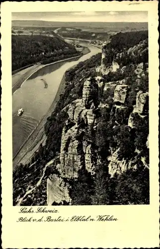 Ak Lohmen Sächsische Schweiz, Blick von der Bastei ins Elbtal nach Wehlen