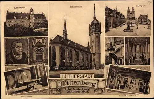 Ak Lutherstadt Wittenberg, Marktplatz, Schlosskirche, Lutherstube, Lutherhaus