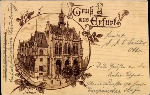 Künstler Litho Hahnel, Erfurt in Thüringen, Rathaus, Holzbrand Imitation