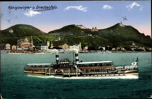 Ak Königswinter am Rhein, Drachenfels, Dampfer
