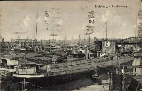 Ak Duisburg im Ruhrgebiet, Parallelhafen, Schiffe