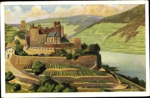Künstler Ak Trechtingshausen am Rhein, Burg Reichenstein, Falkenburg