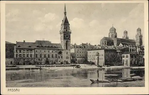 Ak Passau in Niederbayern, Teilansicht, Kirche, Rathaus