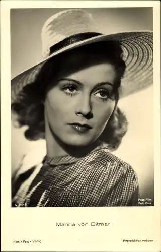 Ak Schauspielerin Marina von Ditmar, Portrait, Prag Film A 3929 1