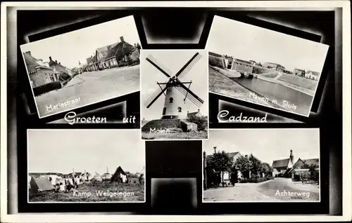 Ak Cadzand Zeeland Niederlande, Mariastraat, Molen, Haven met Sluis, Achterweg, Kamp Welgelegen