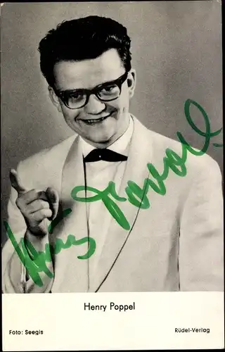 Ak Humorist Henry Poppel, Portrait, Autogramm, Brille