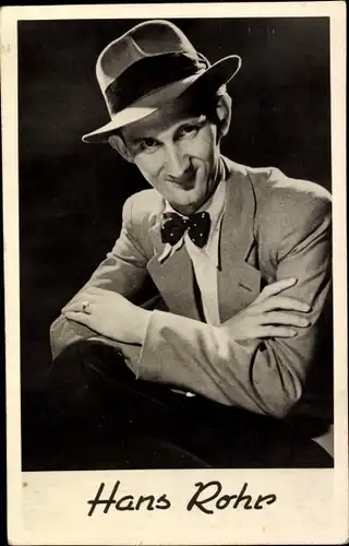 Ak Schauspieler Hans Rohr, Portrait, Hut, Fliege