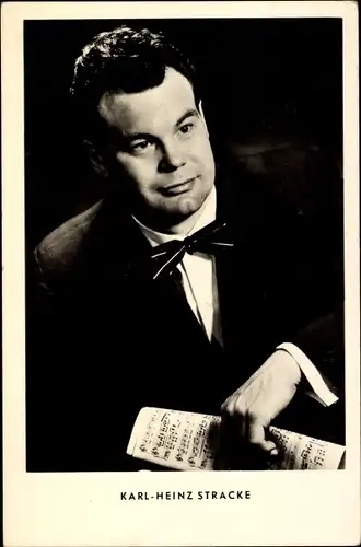 Ak Musiker Karl Heinz Stracke, Portrait, Noten, Fliege