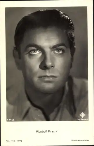 Ak Schauspieler Rudolf Prack, UFA Film, A 3741 2, Foto Baumann, Portrait