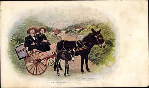 Ak USA, Will be home soon, Paar im Eselkarren