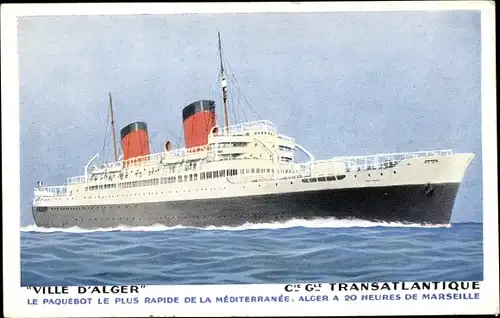 Ak Paquebot Ville d'Alger, CGT, French Line, Dampfer