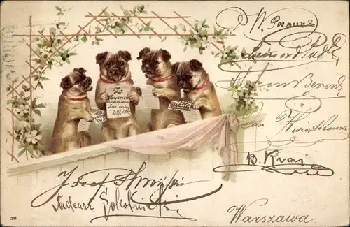 Litho Vier vermenschlichte Hunde mit Notenblättern