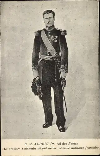 Ak Albert I, König von Belgien, Portrait in Uniform