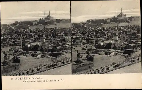 Stereo Ak Cairo Kairo Ägypten, Panorama vers la Citadelle