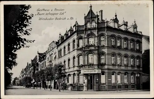 Ak Biebrich am Rhein Wiesbaden, Gasthaus Zum scheppen Eck, Inh. Karl Götze, Rathausstraße