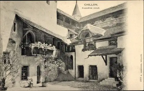 Ak Chillon Kanton Waadt, vue générale de la Première Cour