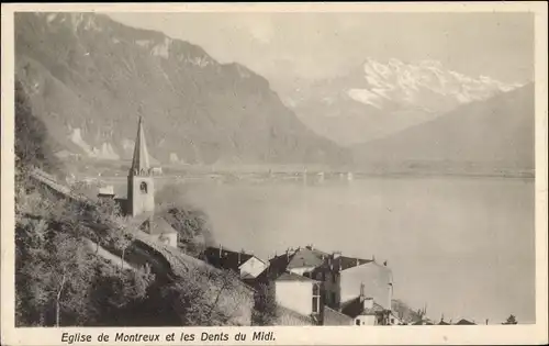 Ak Montreux Kanton Waadt Schweiz, Église et les Dents du Midi