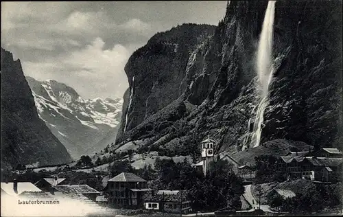 Ak Lauterbrunnen Kanton Bern, Teilansicht, Wasserfall