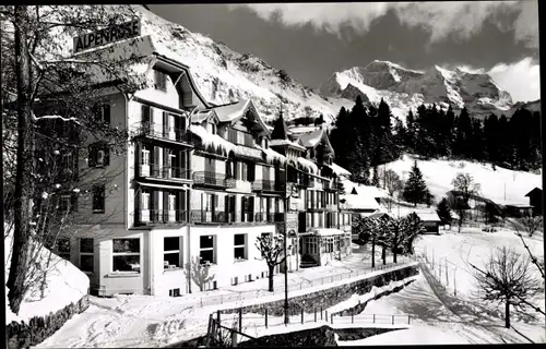 Ak Wengen Kanton Bern, Hotel Alpenrose, Winteransicht