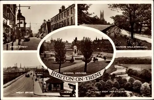 Ak Burton upon Trent Staffordshire England, Memorial Grounds, Station Street, Riverside Walk