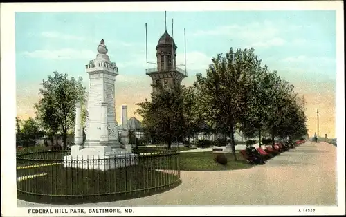 Ak Baltimore Maryland USA, Federal Hill Park, Monument