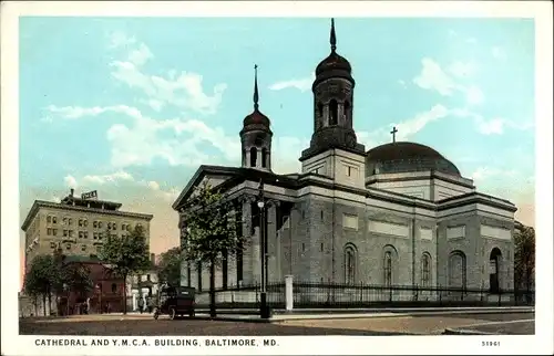 Ak Baltimore Maryland USA, Cathedral and YMCA Building