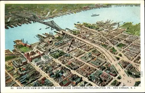 Ak Philadelphia Pennsylvania USA, Camden New Jersey, Delaware River Bridge